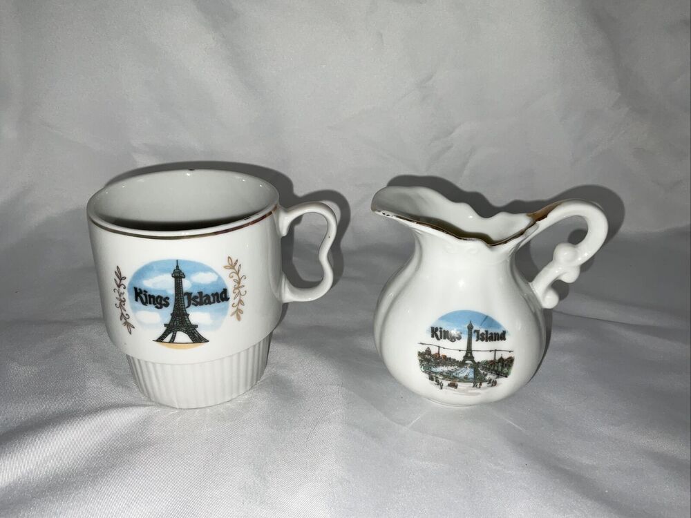 VTG KING’S ISLAND 1970s WHITE CHINA EIFFEL TOWER CUP & CREAMER JAPAN